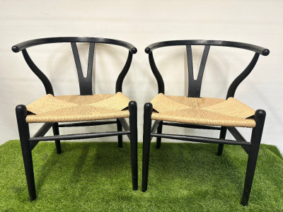 Pair of Danish Wishbone Style Dining Chairs in Black.