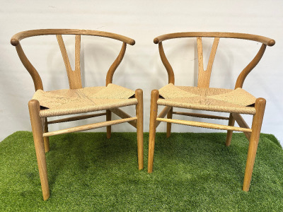 Pair of Danish Wishbone Style Dining Chairs in Natural.