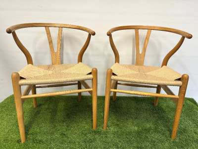 Pair of Danish Wishbone Style Dining Chairs in Natural.