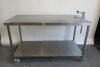 Stainless Steel Prep Table on Castors with Shelf Under with Can Opener, Size H90 x W150 x D70cm.