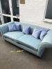Borne Interiors 3 Seater Sofa Upholstered in Green Fabric on Black High Gloss Finish Feet with 5 Blue Crushed Velvet Cushions. Size H78cm x D85cm x W220cm - 2