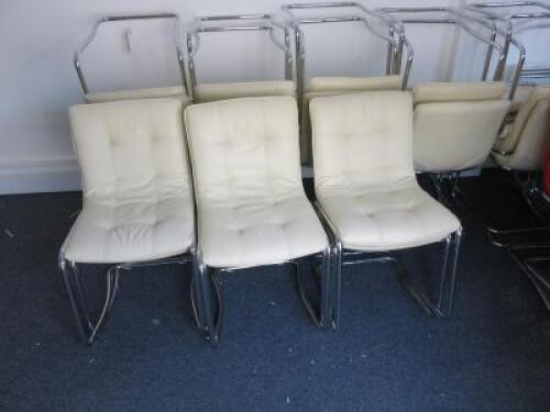 10 x Cream Leather Canterlever Chairs on Chrome Frame