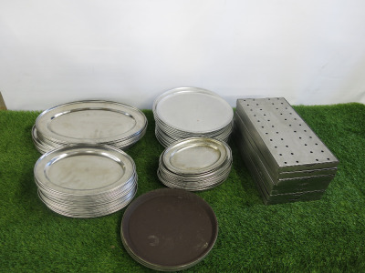 Approx 100 x Assorted Stainless Steel Trays to Include: 61 x Olympia Trays, 33 x Assorted Stainless Steel Trays & 7 x Stainless Steel Drip Trays.