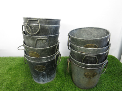 11 x Wood Hearth Stove Storage Buckets with Brass Plaque Finish.