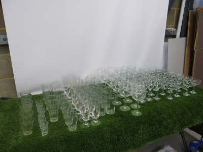 Assortment of Glassware, to Include: 43 x Cocktail Glasses, 47 x Wine Glasses, 11 x Gin Glasses, 41 x Pint Glasses, 31 x Champagne Glasses, 31 x Half-Pint Glasses, 23 x Glasses & 34 x Shot Glasses.