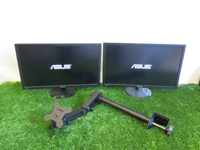 2 x Asus LCD 24'' Monitors, Model VP247. Comes with Twin Arm Desk Mount Stand.