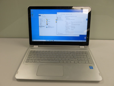 HP Envy Bang & Olufsen 15" Laptop, Model 15-w050sa. Running Windows 10 Home. Intel Core i5-5200, CPU @ 2.20GHz, 8G RAM, 930GB HDD. Comes with Power Supply.