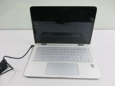 HP Spectre Touch Screen 13'' Laptop, Model 13-4050na. Running Windows 11 Home. Intel i5-5200U, CPU @ 2.20GHz, 4GB RAM, 128 GB SSD. Comes with Power Supply. NOTE: screen cracked, battery fault (As Viewed).