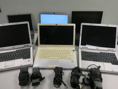 7 x Assorted Laptops, to Include: 4 x Dell, 3 x Sony Vaio. Comes with 6 x Power Supply's. NOTE: sold for spares/repairs (As Viewed).