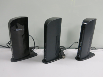 3 x Docking Stations, to Include: 1 x StarTech, 2 x Kensington. Comes with Power Supplies & USB Leads.