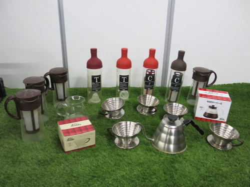 Quantity of Japanese Coffee Equipment to Include: 2 x Kalita 500ml Jugs, 5 x Kalita Wave Stainless Steel Dripper, 1 x Hario Gooseneck Stove Top Drip Kettle, 4 x Hario Cold Brew Coffee Pot, 2 x Hario Filter In Bottle Cold Brewed Tea & 2 x Hario Filter In C