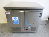 Atosa Stainless Steel 2 Door Saladette Counter Fridge, Model ESL3801, S/N A70022. Size H90 x W90 x D70cm.