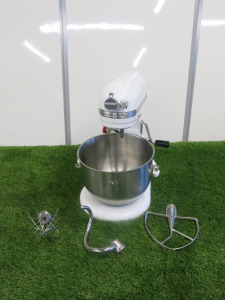 Kitchen Aid Professional Commercial Stand Mixer, Model 5KSM7990, DOM 03/2022. Comes with Whisk, Flat Beater & Dough Hook.