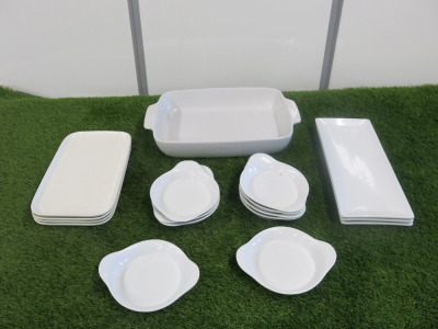 17 x Assorted Sized White Ceramic Serving Trays & Dishes to Include: 8 x Trays & 9 x Bowls.