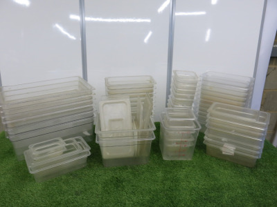 68 x Cambro & Vogue Assorted Sized Plastic GN Containers & Lids to Include: 6 x 1/1, 2 x 1/2, 28 x 1/3, 2 x 1/4, 16 x 1/6, 1 x 9 & 11 x 1/3 Lids & 4 x 1/6 Lids.