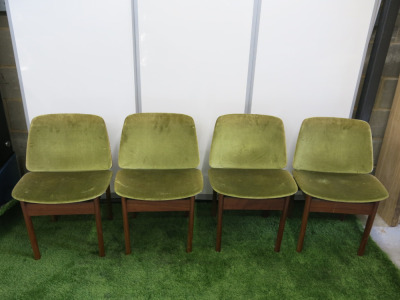 4 x Vintage Elliots of Newbury Dining Chair Upholstered in Green Crushed Velour.