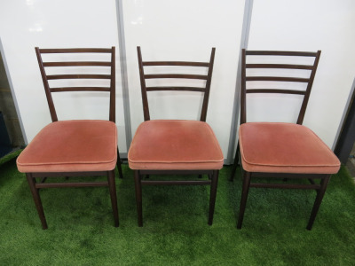 3 x Meredew Furniture Dining Chairs Upholstered in Salmon Crushed Velour. NOTE: chair missing back spindle