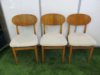 3 x Wooden Frame Dining Chairs with Upholstered Seat. NOTE: requires cleaning.