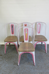 4 x Red & White Metal Chairs with Lincoln Motif, Size H82cm.