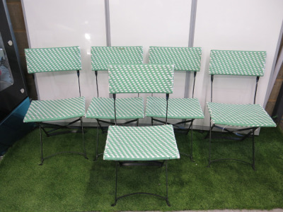 5 x Green & White Folding Rattan Outdoor Chairs.