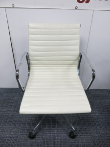 Cream Leather & Chrome Ergonomic Swivel Adjustable Office Chair.