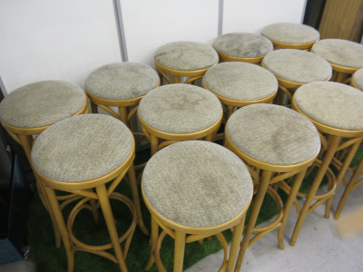 15 x Fameg Wooden High Stool with Upholstered Seat. NOTE: requires cleaning.