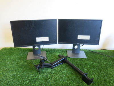 2 x Dell Widescreen 22'' Monitors, S/N CN-0RH81R. Comes with Twin Arm Desk Mount Stand.