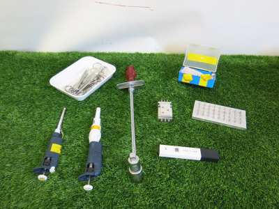 Assortment of Scientific Accessories, to Include: 2 x Pipettes, 8 x Scissors, 1 x Water PH Meter Sensitive Portable ABS Case, 1 x Torque Wrench, 1 x Tissue Trimmer & 1 x Needle Plate.