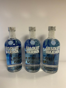 3 x Bottles of Absolut Warhol Vodka, Limited Edition, 70cl.