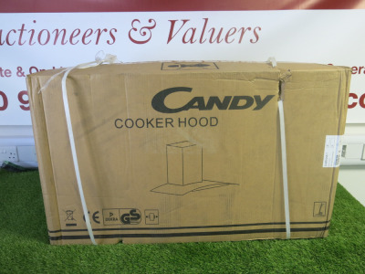 Boxed/New Candy Wall Mounted Curved Glass Cooker Hood, Model CGM90NX/1