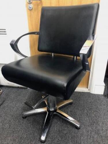 Chrome Framed Hair Stylists, Pump Up, Swivel Chair in Black PVC (Missing Feet)