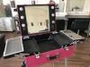 Portable Make Up Professionals Suitcase with Fitted Mirror in Pink, Lights & Fold Out Compartments and Detachable Legs, Pull Out Handle and Wheels.