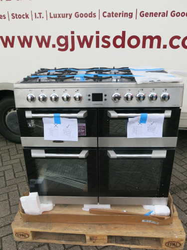 Leisure Cuisinemaster 100cm Dual Range Cooker with 4 Ovens & 5 Burners, Model CS100F520X, S/N 2310059411. Size H90 x W100 x D60cm.