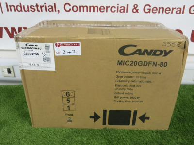 Boxed/New Candy 800w Built in Grill Microwave, Model MIC20GDFN-80.