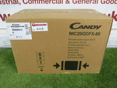 Boxed/New Candy 800w Built in Grill Microwave, Model MIC20GDFX-80.