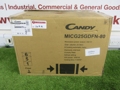 Boxed/New Candy 900w Built In Grill Microwave, Model MICG25GDFN-80.