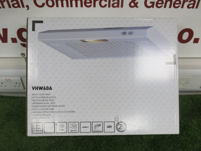 Boxed/New White Visor Cooker Hood, Model VHW60A.