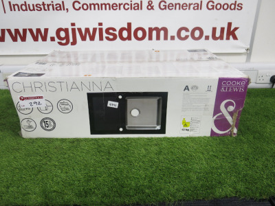 Boxed/New Cooke & Lewis 1 Black Stainless Steel Sink & Toughened Glass, Model Christanna, Size L86cm.