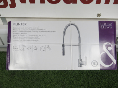 Boxed/New Cooke & Lewis Spring Neck Single Lever Kitchen Mixer Tap, Model Flinter.