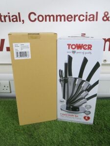 Boxed Tower 7 Piece Knife Set in Black on 360 Rotating Stand.