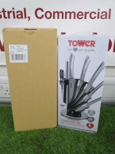 Boxed Tower 7 Piece Knife Set in Stainless Steel on 360 Rotating Stand.