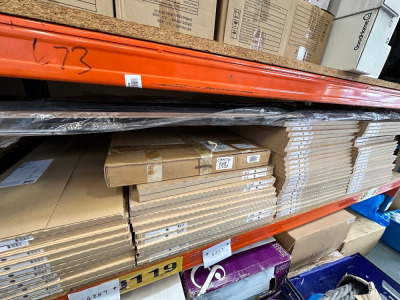 Large Stock of Assorted GoodHome Highline Doors, Base End Panels, Corner Posts & Cornice to Include: 2 x Pallet of Chia Highline Door, 600mm, Grey Oak Effect (86 Pcs per Pallet), 56 x Chia Base End Panel, 610mm, Grey Oak Effect, 10 x Slab Style Highline D