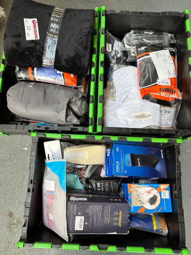 3 x Crates of Assorted Supports, Braces & Protective Gear.