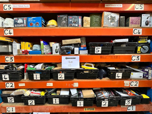 4 x Shelves with 13 x Crates and Quantity of Loose Assorted Hardware Items (As Viewed).