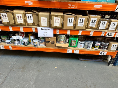 2 x Shelves of Approx 30 Tins of Assorted 2.5L Emulsion Paint, Majority Farrow & Ball & 30 x Assorted Other Paints, Varnishes & Sealers (As Viewed/Pictured).