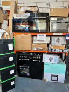 Lot of 15 x Assorted Kitchen Appliances (Conditions As Viewed) to Include: Beko Oven, Samsung Microwave Oven, Candy Oven, GoodHome GHAGML90 Glass Hood Slide Lift, GoodHome Bamia ghmf71 Oven in Box, Leisure Cookmaster Range Oven Model EK90F232, 2 x Boxed 