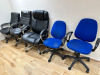 5 x Assorted Office Swivel Chairs to Include: 3 x Black Faux Leather & 2 x Blue Hopsack.