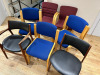 9 x Assorted Wooden Frame Chairs to Include: 2 x Walnut & Black Faux Leather Danish, 2 x Purple & 5 x Blue Hopsack. - 2