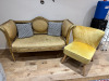 Ornate Gold Frame 2 Seater Chair & Yellow Lounge Chair.