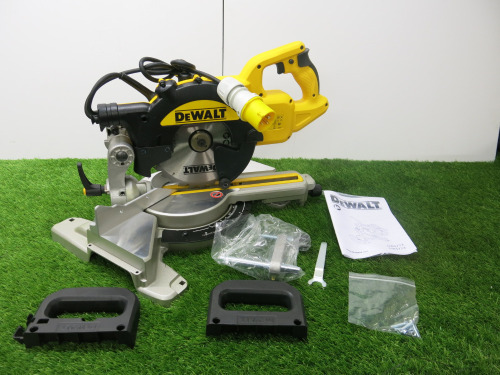 Boxed Reconditioned DeWalt Sliding 216mm Electric Mitre Saw, Model DWS773-LX, 110V, Cut Depth 70mm.